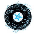 Vinyl records on a white background, music splash, music notes, rave party, star, jazz, disco, reggae, psychedelic, musical object